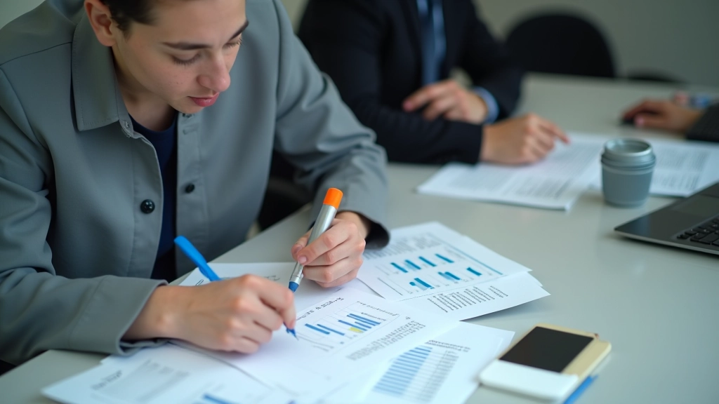 Student analyzing multiple financial statements and year-over-year comparison documents